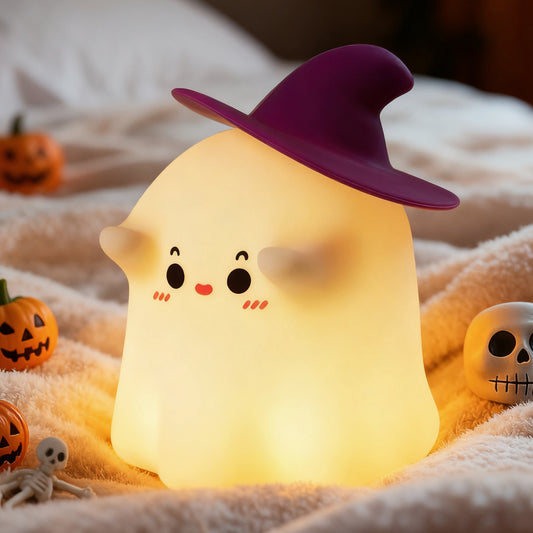 Ghost Night Light, Halloween Night Light with Timer, Soft Squeezable Touch Lamp, Rechargeable Dimmable Cute Lamp, for Bedroom Desk Decor & Halloween Decor Gifts