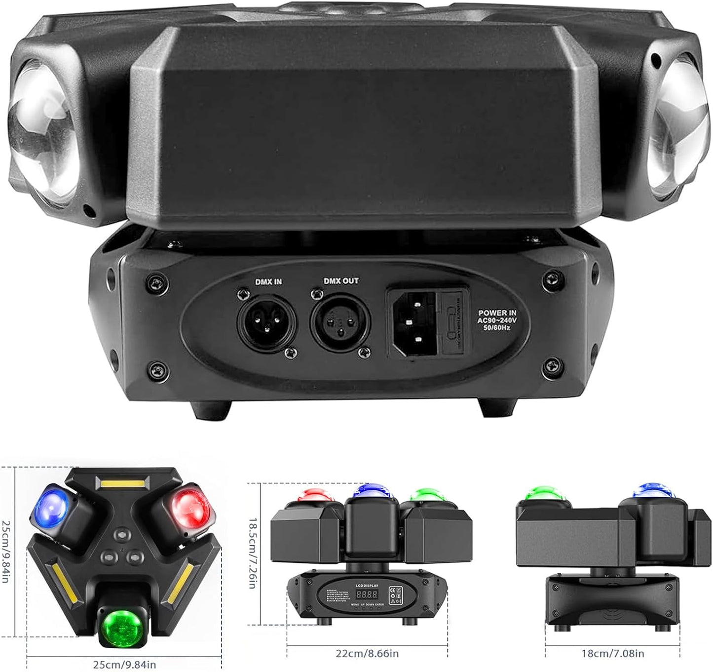 Moving Head Stage Light, LED DJ Lights with DMX512 Controller, Sound Activation, 9pcs 10W RGBW LED Beads,Dimmer Strobe Effect