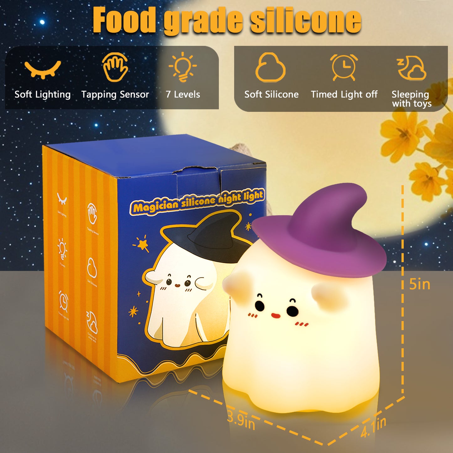 Ghost Night Light, Halloween Night Light with Timer, Soft Squeezable Touch Lamp, Rechargeable Dimmable Cute Lamp, for Bedroom Desk Decor & Halloween Decor Gifts