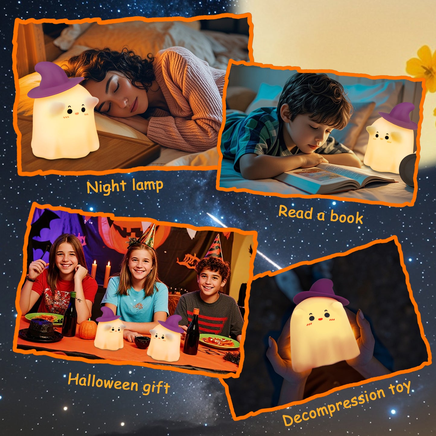 Ghost Night Light, Halloween Night Light with Timer, Soft Squeezable Touch Lamp, Rechargeable Dimmable Cute Lamp, for Bedroom Desk Decor & Halloween Decor Gifts