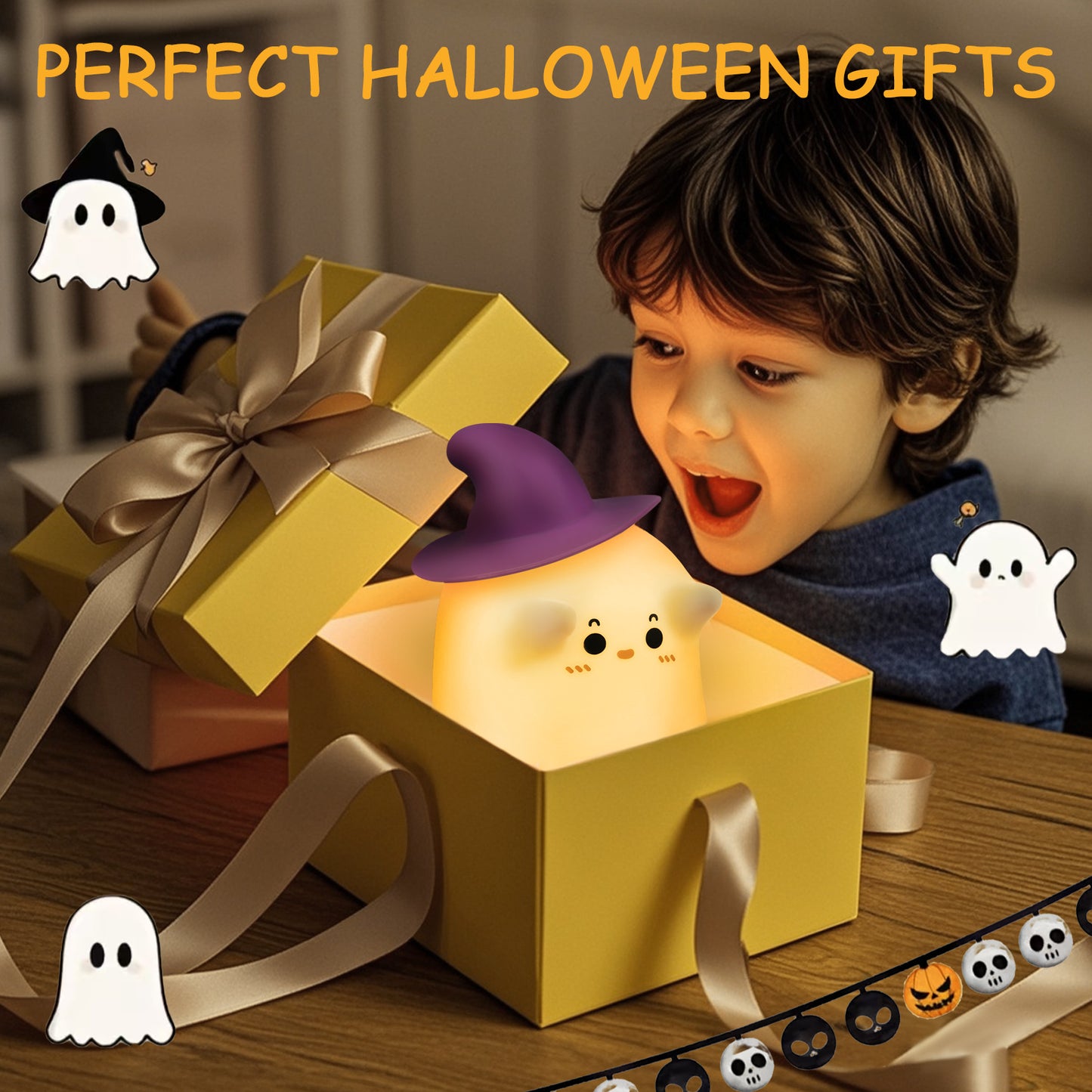 Ghost Night Light, Halloween Night Light with Timer, Soft Squeezable Touch Lamp, Rechargeable Dimmable Cute Lamp, for Bedroom Desk Decor & Halloween Decor Gifts