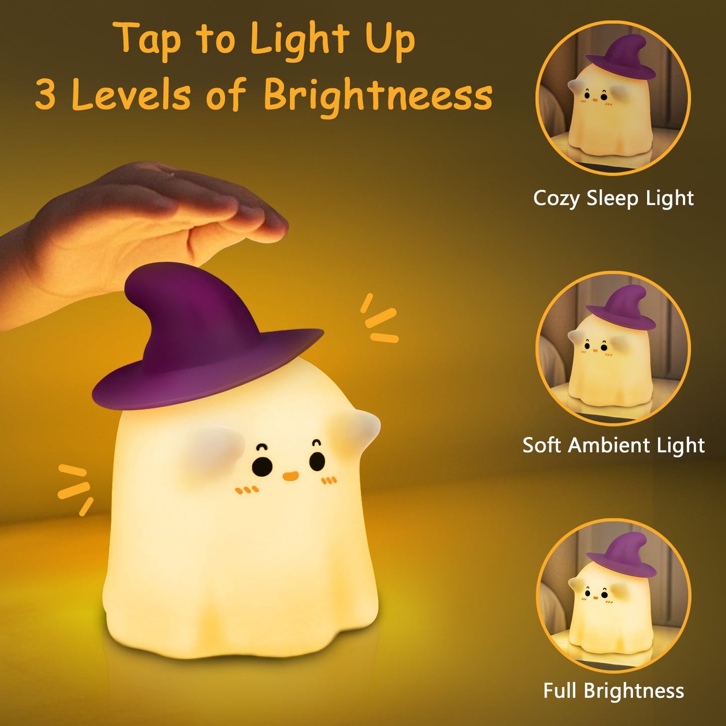 Ghost Night Light, Halloween Night Light with Timer, Soft Squeezable Touch Lamp, Rechargeable Dimmable Cute Lamp, for Bedroom Desk Decor & Halloween Decor Gifts